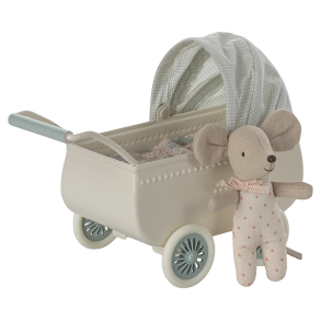 Maileg Barnevogn m. Baby Mus - Mint