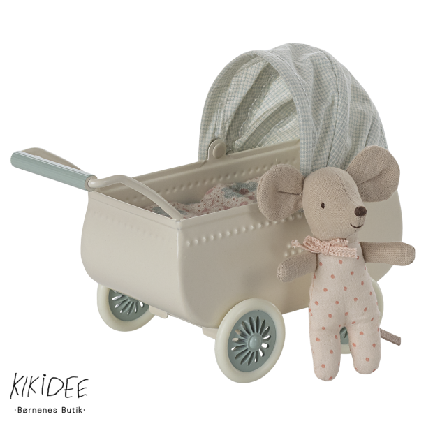 Maileg Barnevogn m. Baby Mus - Mint