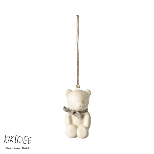 Maileg Metal ornament, Teddy bear - Off white/Blue