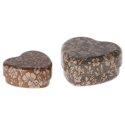 Maileg Metal Heart box, 2-pak - Blue/Ocher blossom