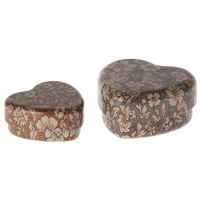 Maileg Metal Heart box, 2-pak - Blue/Ocher blossom