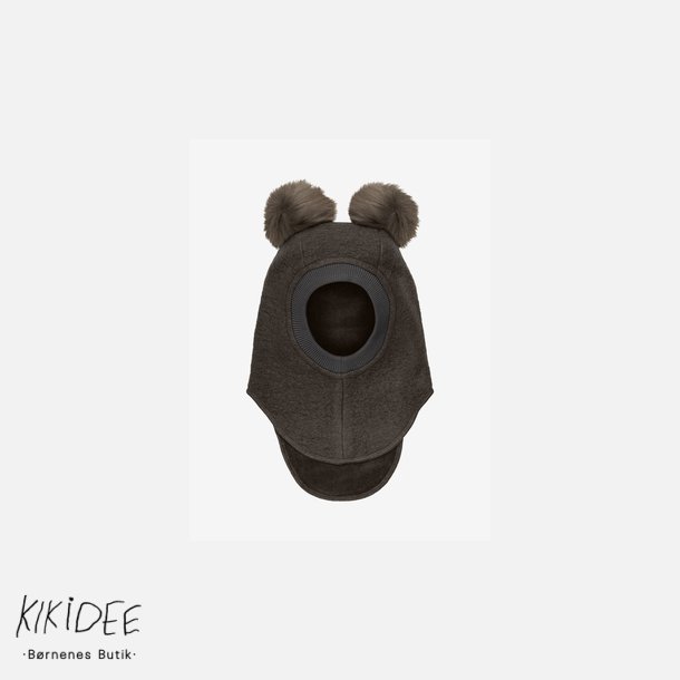 HUTTEliHUT Balaclava Wool Alpaca Pompoms - Dark Brown Melange