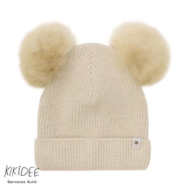 Huttelihut Strik Alpaca Hat Pompoms - Sand melange
