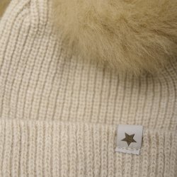 Huttelihut Strik Alpaca Hat Pompoms - Sand melange