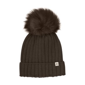 Huttelihut  Hue Strik Alpaca Pompom - Dark brown melange