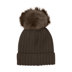 Huttelihut  Hue Strik Alpaca Pompom - Dark brown melange