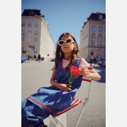 Fl�ss Eva Denim Kjole - Denim blue bow