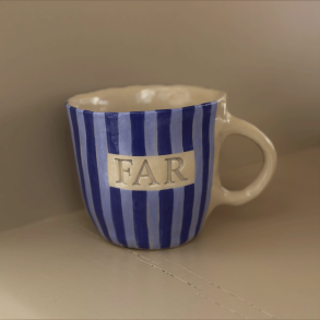 Keramik Kop - Far m. Tyk Strib - M�rkebl�/Lysebl�  