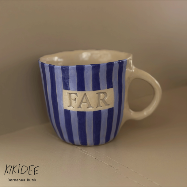 Keramik Kop - Far m. Tyk Strib - M�rkebl�/Lysebl�  