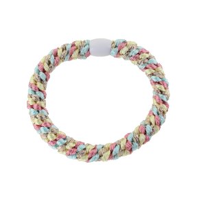 By Str Flettet Hrelastik - Multi lysebl/pink/beige glitter