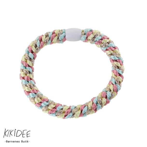 By Str Flettet Hrelastik - Multi lysebl/pink/beige glitter