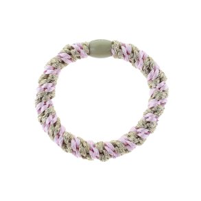 By Str Flettet Hrelastik - Multi rosa/beige glitter 