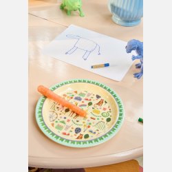 Rice Melamin B�rnetallerken - Fun fair print Mint 