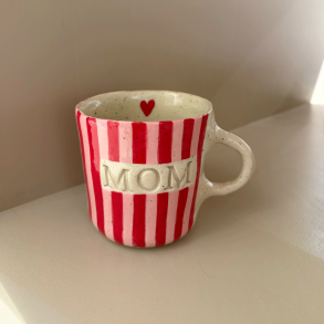 Keramik Kop - Mom m. Tyk Strib - Lyser�d/r�d