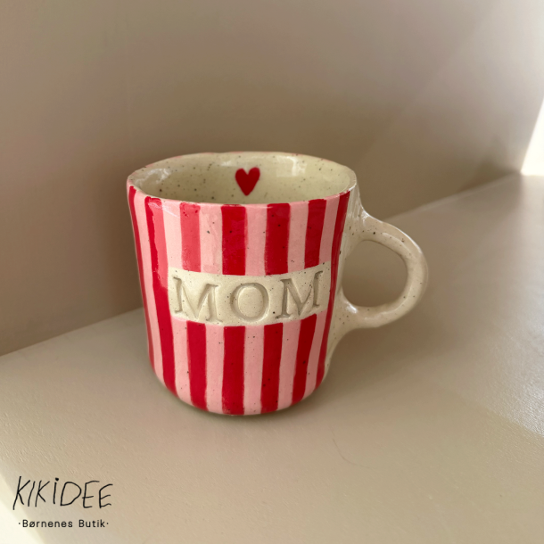 Keramik Kop - Mom m. Tyk Strib - Lyser�d/r�d