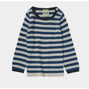FUB Baby Rib Bluse - Ecru/pond blue 