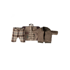 Maileg Jakke, Bukser og Slips i Kuffert - Bedstefar mus 