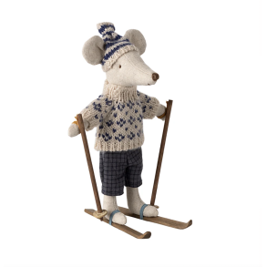 Maileg Vintermus m. Ski - Far