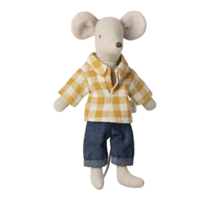 Maileg Far Mus - Ternet skjorte og  denim bukser