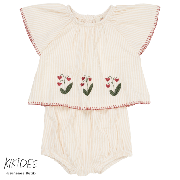 Copenhagen Colors Baby St m. Broderi - Dusty rose/cream stripe