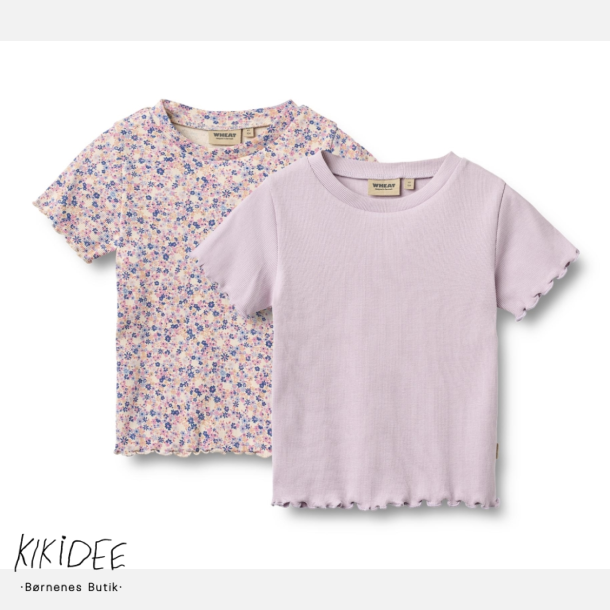 Wheat Alicia Rib T-shirt 2-pak - Pink/blue flowers
