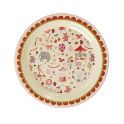 Rice Melamin B�rnetallerken - Fun fair print pink