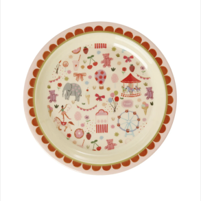 Rice Melamin B�rnetallerken - Fun fair print pink