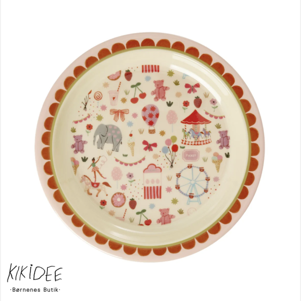 Rice Melamin B�rnetallerken - Fun fair print pink