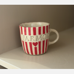 Keramik Kop - Farmor m. Tyk R�d/Hvid Strib