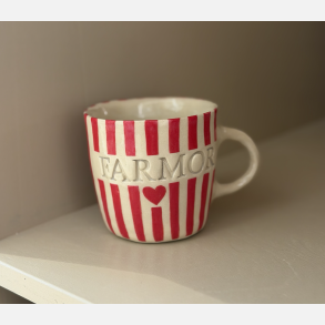 Keramik Kop - Farmor m. Tyk R�d/Hvid Strib