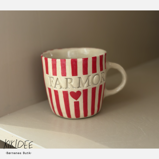 Keramik Kop - Farmor m. Tyk R�d/Hvid Strib