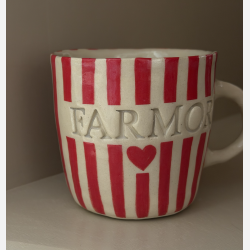 Keramik Kop - Farmor m. Tyk R�d/Hvid Strib