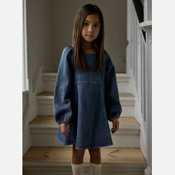 Lil' Atelier Mini Bello Denim Kjole - Dark Blue Denim