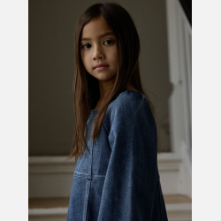 Lil' Atelier Mini Bello Denim Kjole - Dark Blue Denim