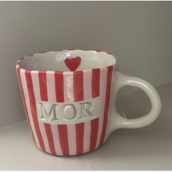 Keramik Kop - Mor m. Tyk Strib - Lyserd/rd